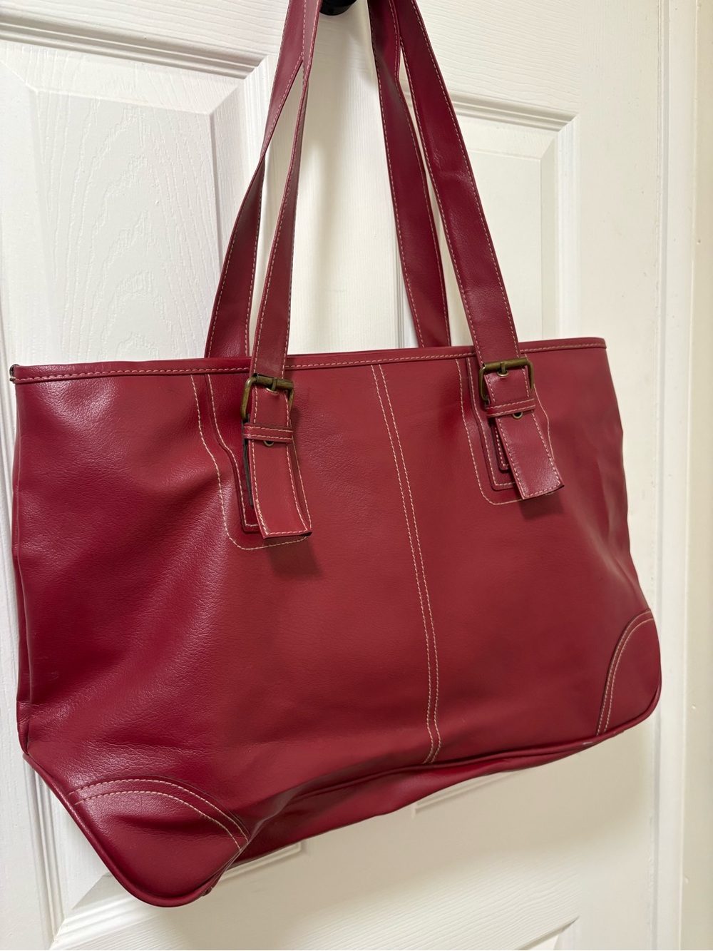 Women’s Red Faux Leather Tote Bag - Classic Everyday Carry